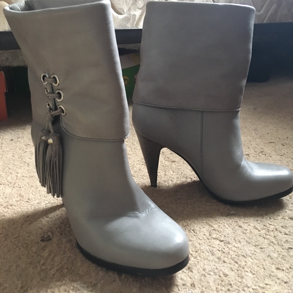 Grey Leather Coach Ankle Boots